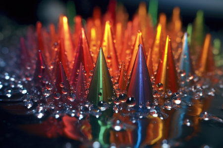 close-up of water droplets refracting light, creating mini rainbows, created with generative aiの素材