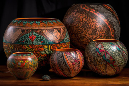 creative and colorful pottery, with patterns and designs created by the artist, created with generative aiの素材