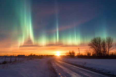 sun dogs in the sky with glowing auroras, created with generative aiの素材