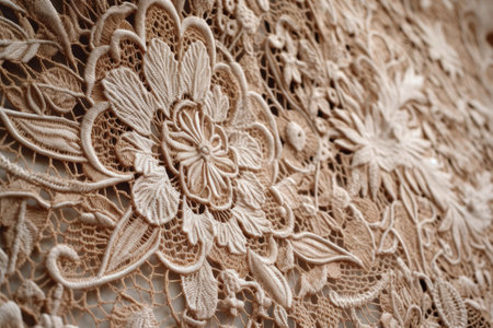 fabric texture close-up of delicate lace with intricate designs, created with generative aiの素材