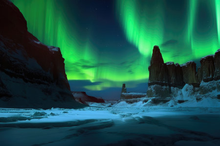 a rare aurora event over the valles marineris canyon on mars, created with generative aiの素材