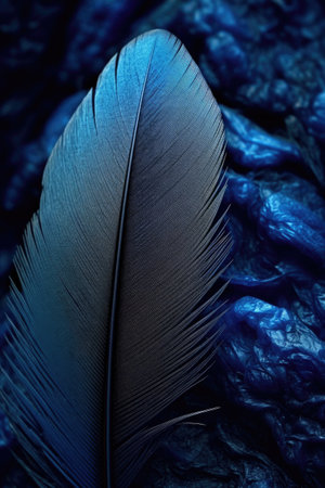 blue feather detail on macro scale, created with generative aiの素材