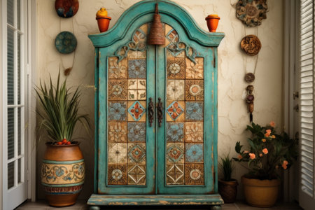 ceramic door on a vintage dresser, created with generative aiの素材