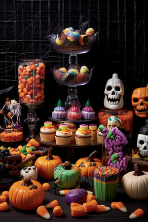 collection of halloween-themed candies and treats, created with generative aiの素材