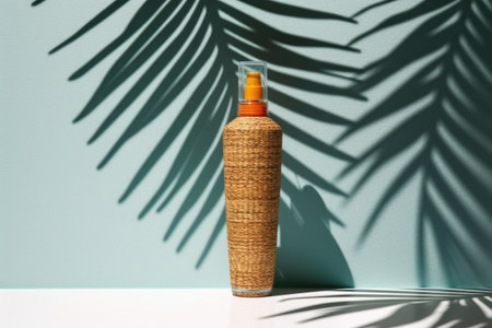 sunscreen bottle with palm tree shadow, created with generative aiの素材