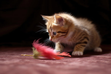 kitten stalking a feather toy from a distance, created with generative aiの素材