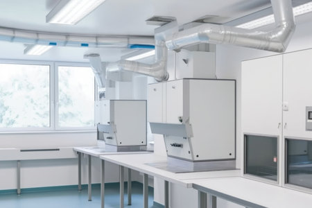 ventilation system in laboratory, with controlled air flow and hepa filter, created with generative aiの素材