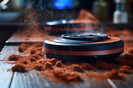 close-up of robot vacuums rotating brushes in action, created with generative aiの素材