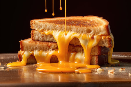 grilled cheese sandwich with melting cheese oozing out, created with generative aiの素材