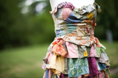 upcycled dress made from a variety of different fabrics and textures, created with generative aiの素材