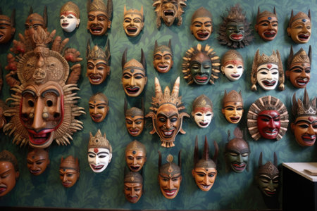collection of unique and expressive balinese masks, created with generative aiの素材
