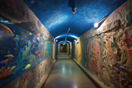 murals of underwater world, with schools of fish and coral reefs, created with generative aiの素材