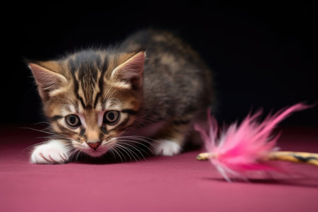 kitten stalking feather toy, ready to pounce, created with generative aiの素材