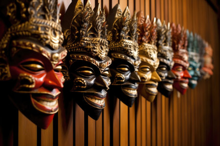 traditional balinese masks in a row, created with generative aiの素材
