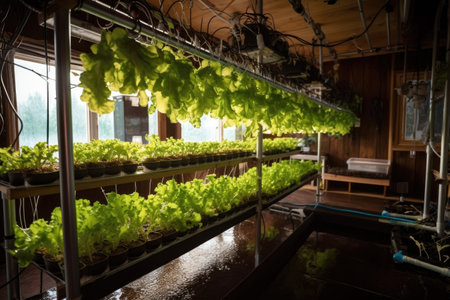 hydroponic drip irrigation system in action, created with generative aiの素材