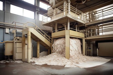 pulping process, with raw materials transformed into high-quality paper, created with generative aiの素材