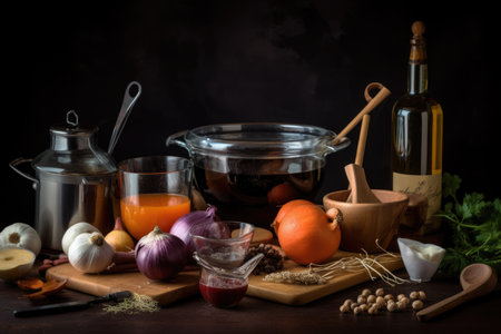 collection of cooking utensils and ingredients, ready for a delicious meal, created with generative aiの素材