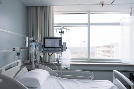 ventilation system in hospital room, with clear view of the patient and monitoring equipment, created with generative aiの素材