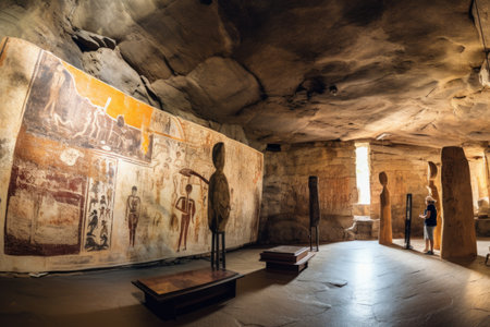 wide-angle shot of a rock art gallery in nature, created with generative aiの素材
