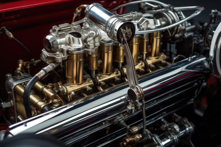 restored classic car engine in detail, created with generative aiの素材