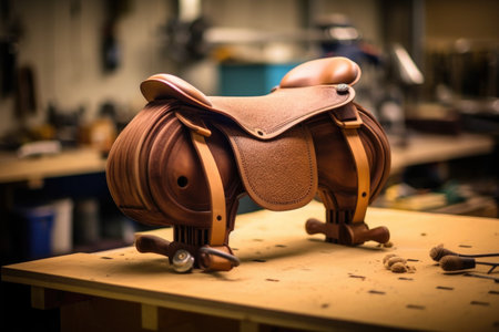 leather saddle making process step-by-step, created with generative aiの素材