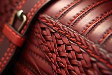 close-up of leather saddle stitching details, created with generative aiの素材