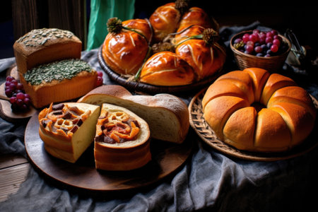 freshly baked bread with fillings in the middle, created with generative aiの素材