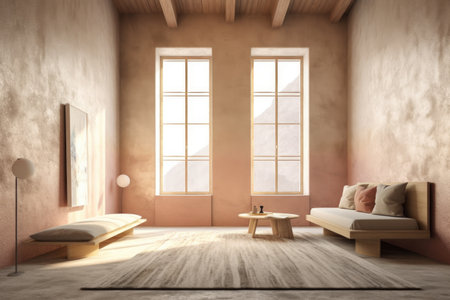 soft shadows and textures in a minimalist room, created with generative aiの素材