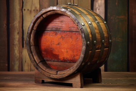 wooden barrel with rusted metal hoops, created with generative aiの素材