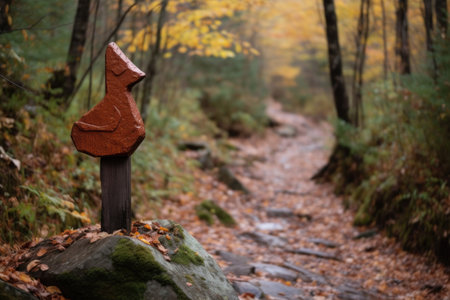 a trail marker in the shape of a duck with its beak pointing to the right, created with generative aiの素材