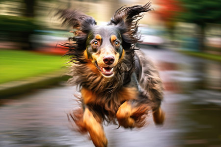 wet dog shaking with blurred motion effect, created with generative aiの素材