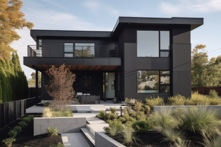 modern house with sleek exterior, featuring minimalist details and contemporary design, created with generative aiの素材