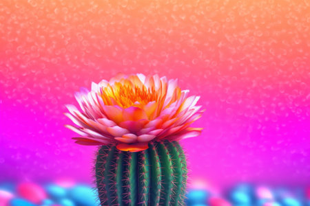 blooming cactus with a colorful gradient background, created with generative aiの素材