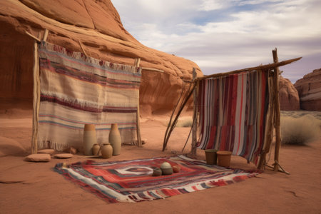 weathered navajo loom outdoors in the desert landscape, created with generative aiの素材