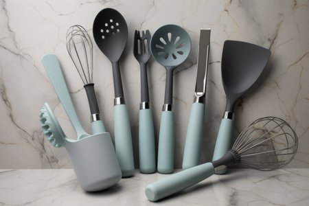 a collection of cooking utensils in a sleek and modern design, created with generative aiの素材