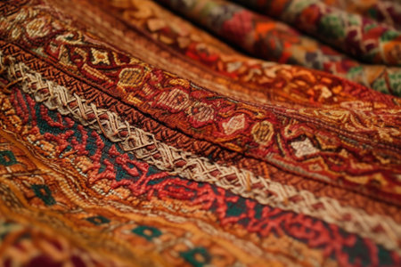 close-up of tightly woven fabric, with intricate patterns visible, created with generative aiの素材