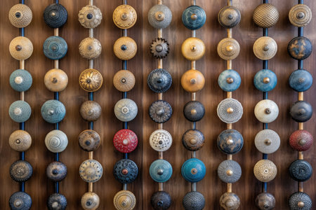 antique door knobs arranged in a grid, showcasing diversity, created with generative aiの素材