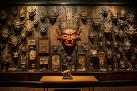 artistic arrangement of balinese masks outdoors, created with generative aiの素材