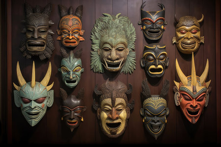 collection of various balinese mask designs, created with generative aiの素材