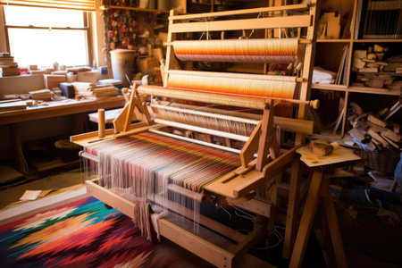 loom with partially completed navajo rug, created with generative aiの素材