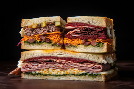 half-assembled sandwich showing fillings inside, created with generative aiの素材