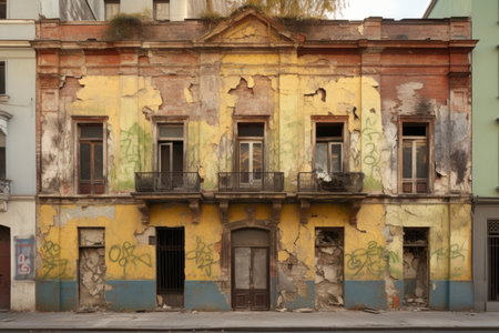 building facade with visible damage, created with generative aiの素材