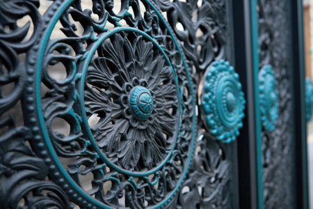 close-up of iron gate with intricate design details, created with generative aiの素材