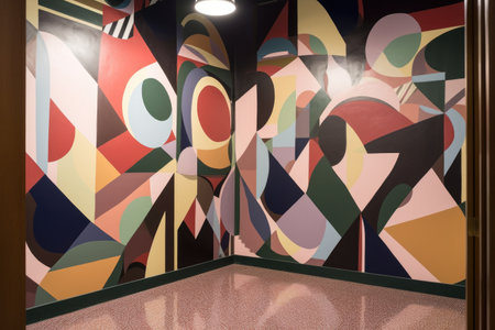 abstract geometric mural with bold shapes represented in different colors, created with generative aiの素材