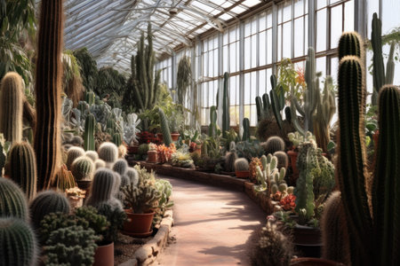 rare cactus species in a greenhouse setting, created with generative aiの素材