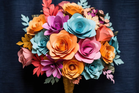 paper flower bouquet with a mix of vibrant colors, created with generative aiの素材