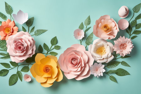 floating paper flowers against a pastel background, created with generative aiの素材