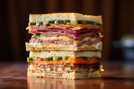 half-assembled sandwich with focus on fillings, created with generative aiの素材