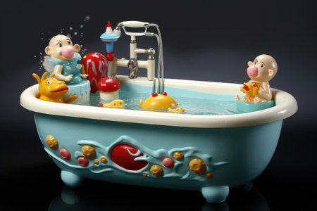 baby bathtub with water splashes and fun accessories, created with generative aiの素材