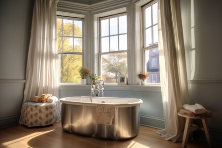 baby bathtub near a window with natural light, created with generative aiの素材